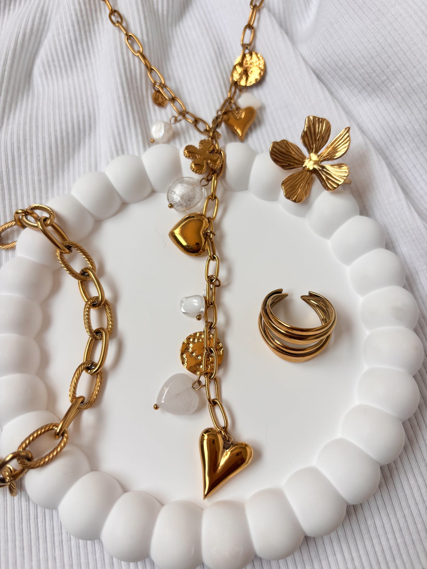Collier Breloques en Y coeurs et perles