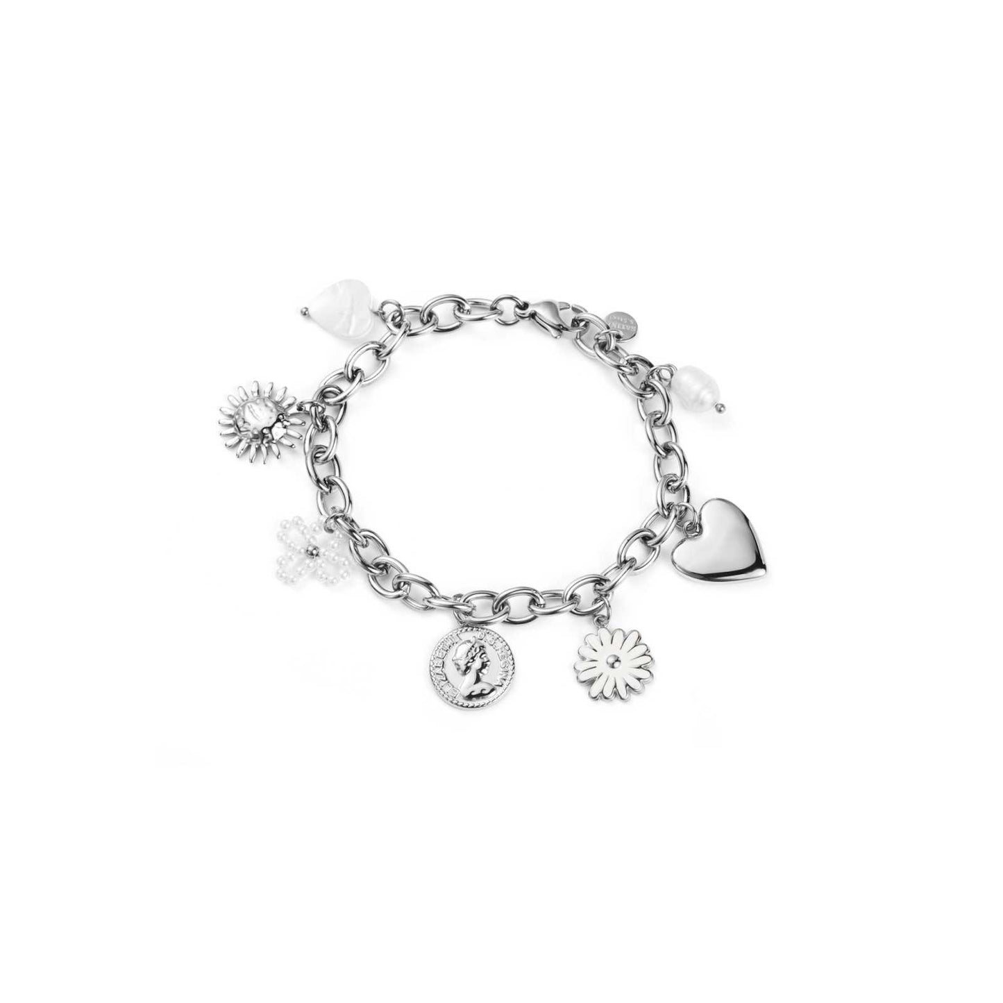 Bracelet Breloques fleurs et coeur