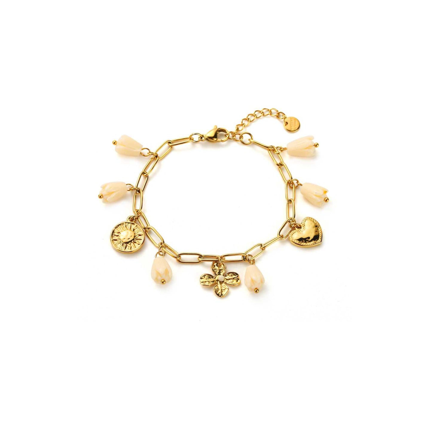 Bracelet Breloques jonquilles et coeur (blanc)