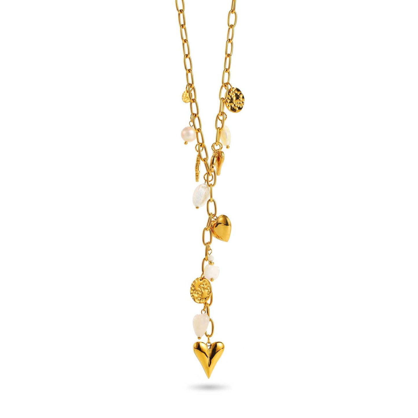 Collier Breloques en Y coeurs et perles