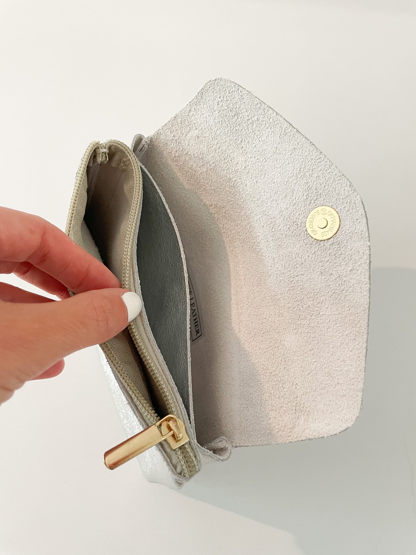 Porte monnaie Cuir Pailleté Argenté