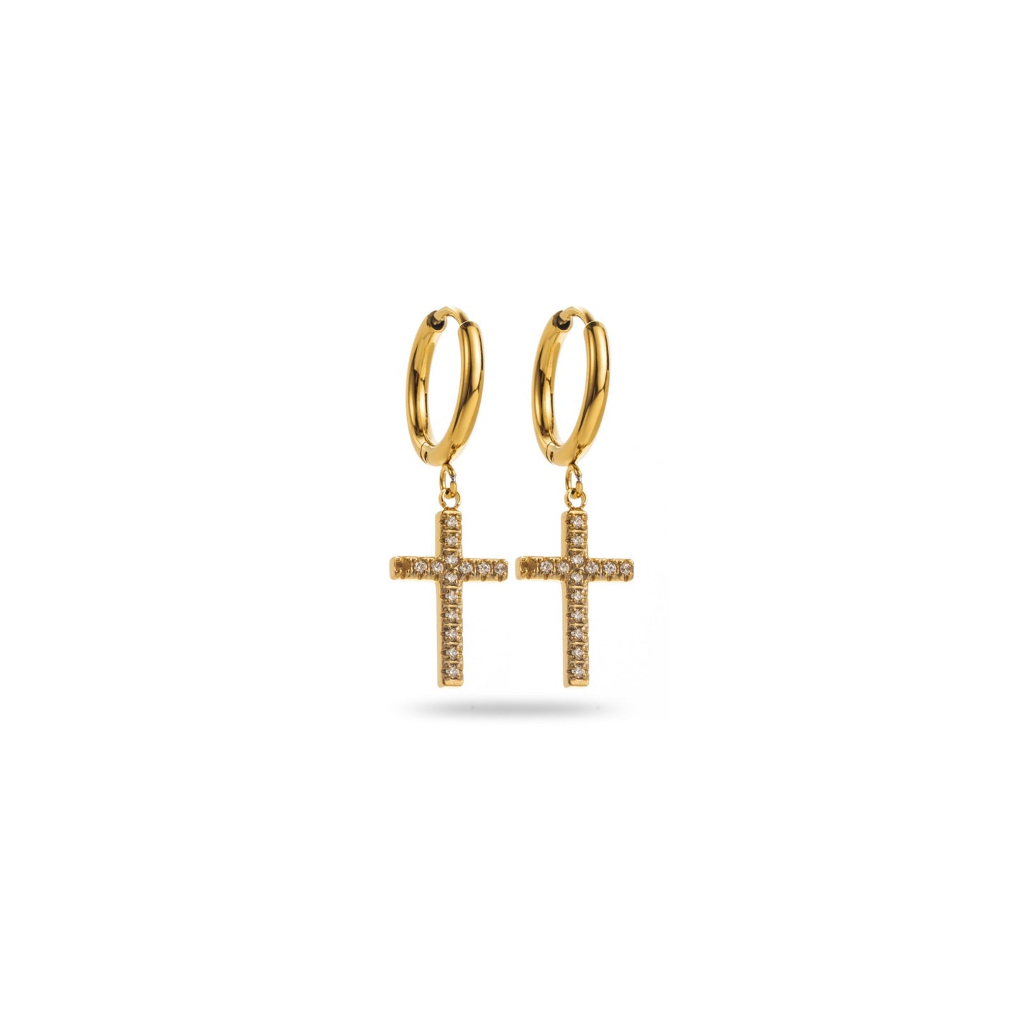 Boucle d'oreille Mini créole breloque croix strass