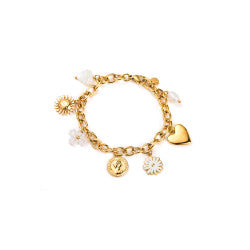 Bracelet Breloques fleurs et coeur