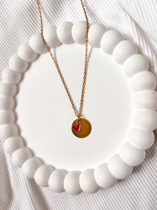 Collier Petit coeur rouge médaillon 15mm "sans gravure"