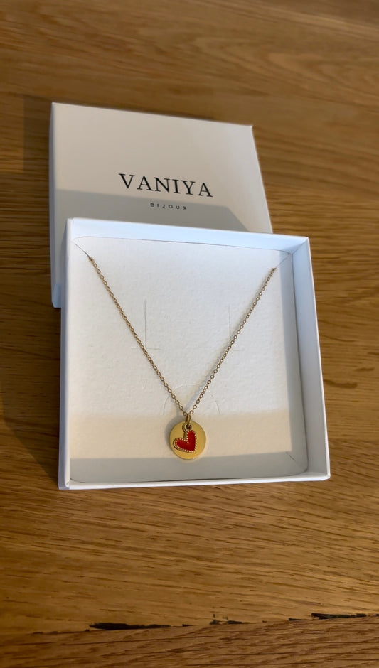 Collier Petit coeur rouge médaillon 12mm "sans gravure"