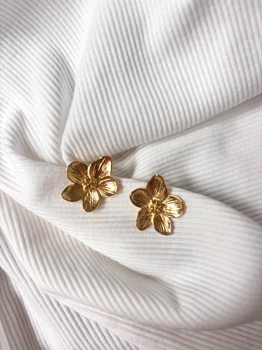 Boucle d'oreille Puce Fleur avec coeur de pollen