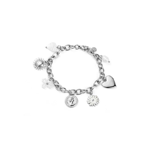Bracelet Breloques fleurs et coeur
