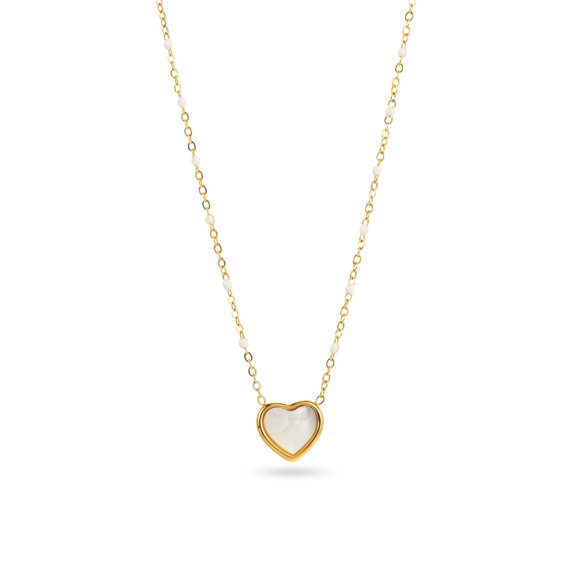 Collier Pendentif Coeur de Pierre Naturelle avec Perles