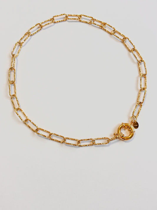 Collier Charm maillons ovales diamantés et fermoir bouée