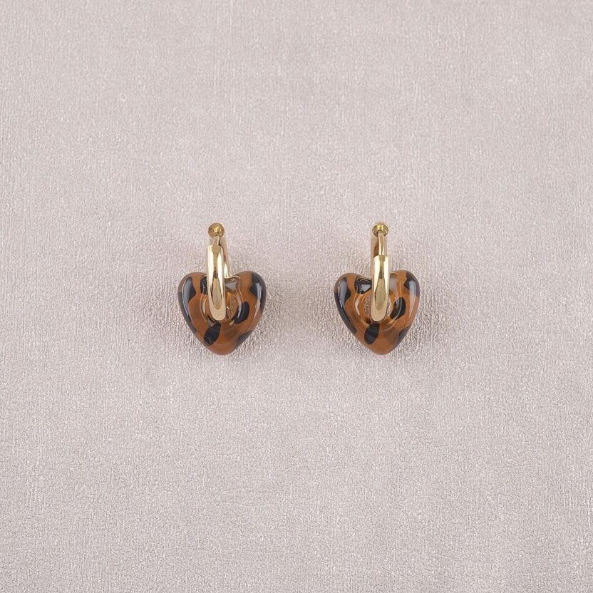 Boucle d'Oreille Créole Coeur en résine ( léopard )
