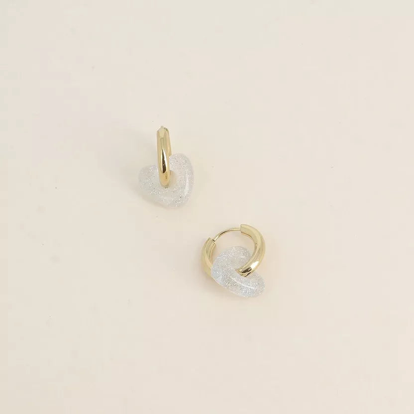Boucle d'Oreille Créole Coeur en résine ( silver )