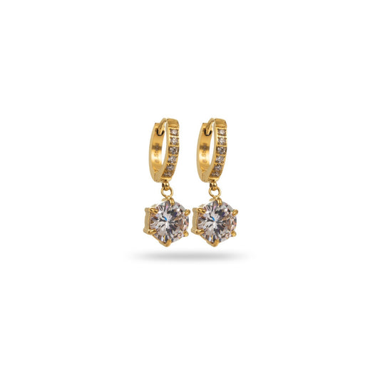 Boucle d'Oreille Créole Pavé avec strass serti griffe