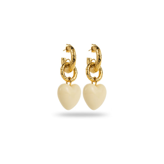 Boucle d'Oreille Mini créole martelée avec coeur