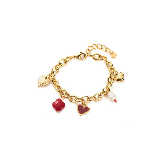 Bracelet Breloques Coeurs et trèfle