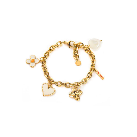 Bracelet Breloques Fleur et coeur d'amour (blanc)