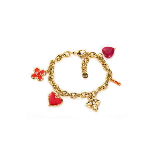 Bracelet Breloques Fleur et coeur d'amour (rouge)