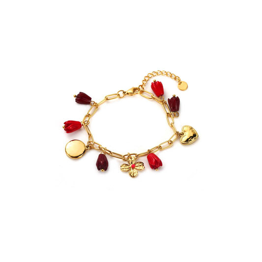 Bracelet Breloques jonquilles et coeur (rouge)