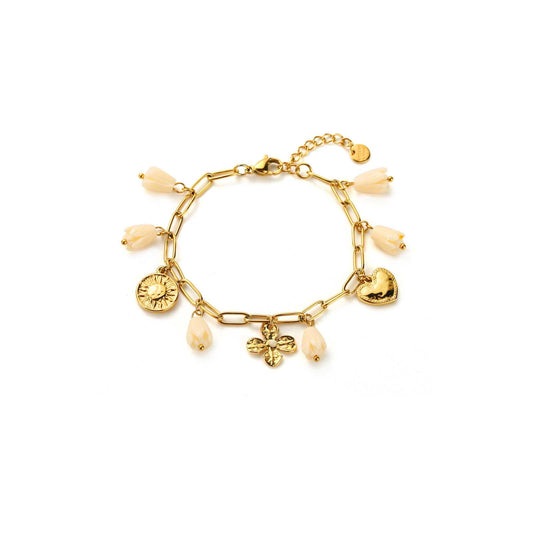 Bracelet Breloques jonquilles et coeur (blanc)