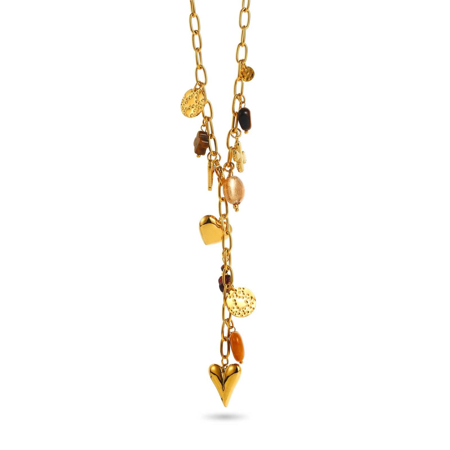 Collier Breloques en Y coeurs et perles