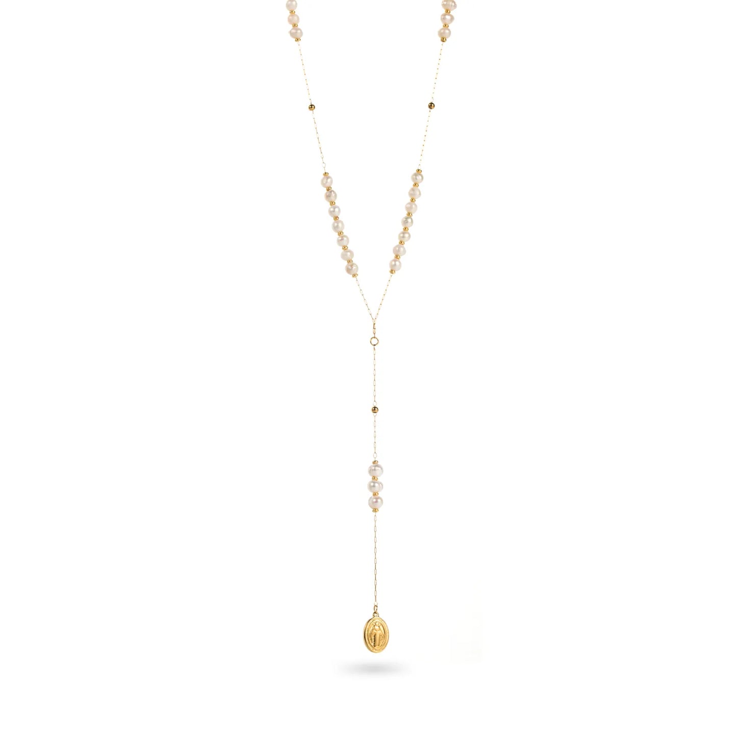 Collier Fin Pendentif Vierge à Perles d'Eau Douce