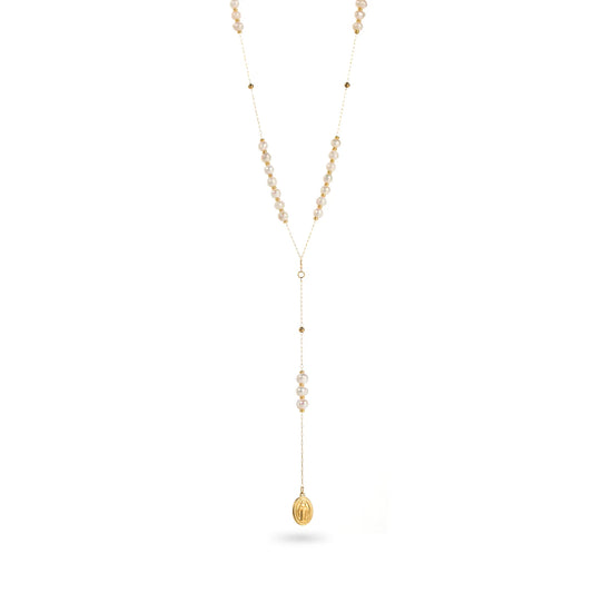 Collier Fin Pendentif Vierge à Perles d'Eau Douce