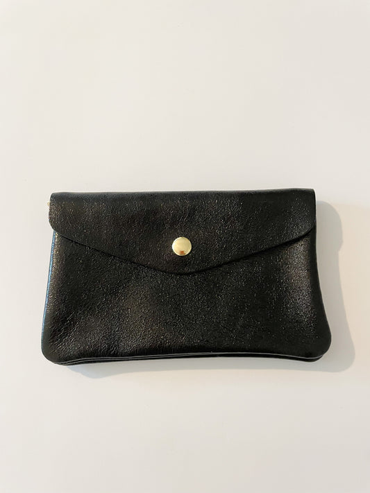Porte monnaie Cuir Pailleté Noir