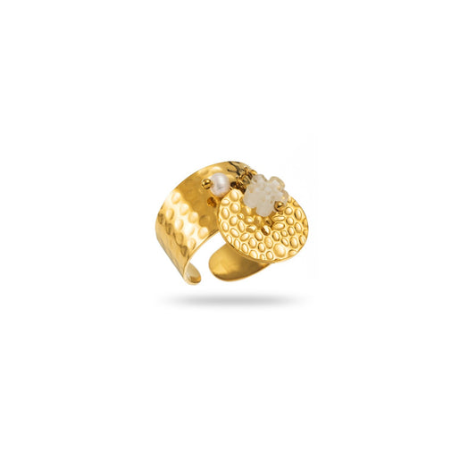 Bague Breloque Fleur pampille martelée