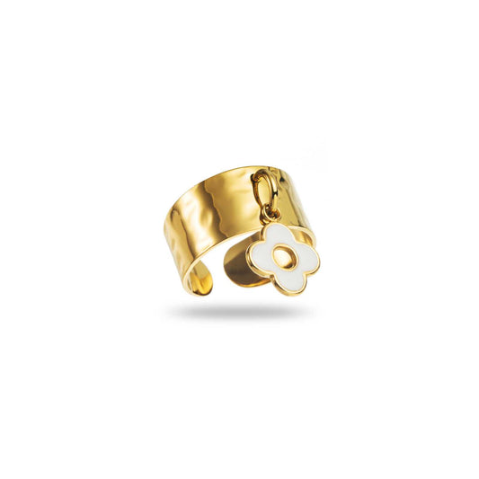 Bague Breloque trèfle blanc