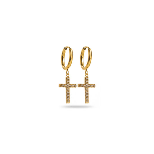 Boucle d'oreille Mini créole breloque croix strass