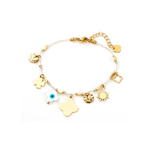 Bracelet Cordon tressé à charms multi trèfle